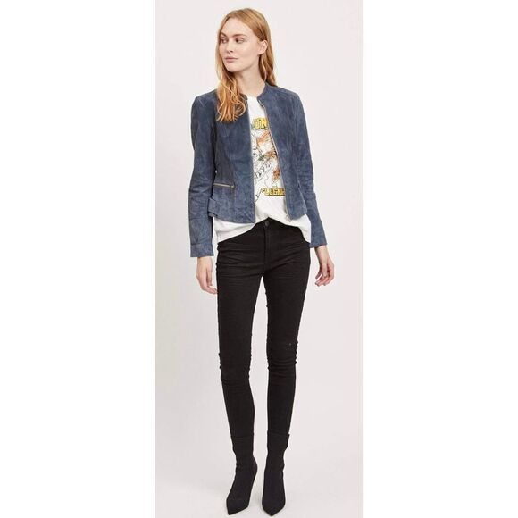 NWOT VILA Danish Designer Women's Vimiss Blue Suede Moto Jacket Size Small - Picture 1 of 12